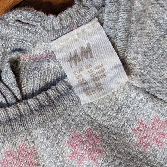H&M girls sweater long sleeve 12-18 mo grey pink winter warm top kids designer - Picture 7 of 11